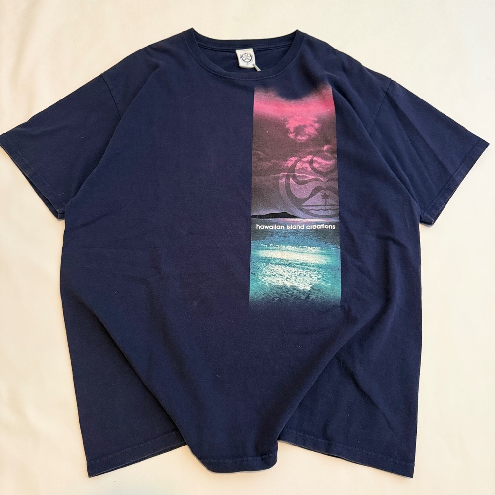 Hawaiian Island Creations T-Shirt Mens XL Navy Blue Graphic Surf Tee 2000s Y2K